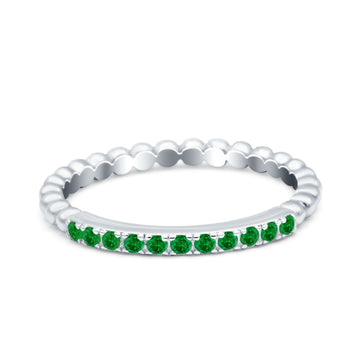 Half Eternity Wedding Band Ring Round Simulated Green Emerald CZ 925 Sterling Silver